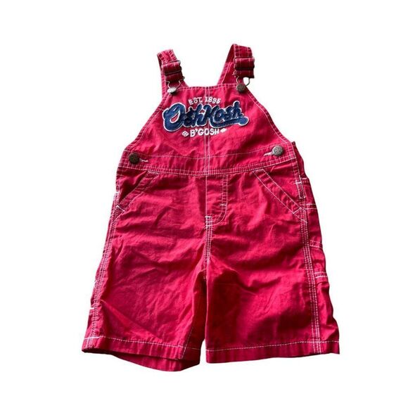 OshKosh BGosh Red Bib Overalls 18M Embroidered Logo Toddler Boys Denim Adjustabl - Picture 1 of 5